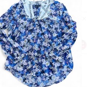 J.Crew Blue Purple Floral Flowy Silk Blend Blouse Size 10